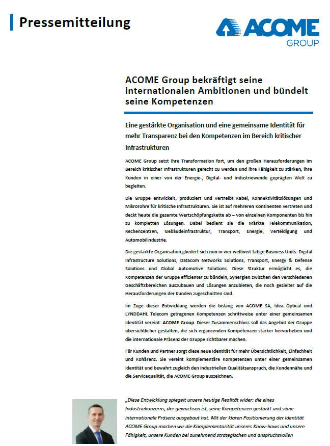 ACOME Group stärkt seine internationale Identität