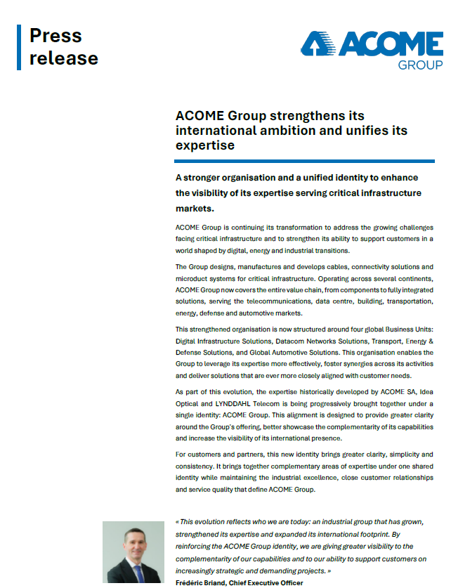 ACOME Group Strengthens Its International Identity