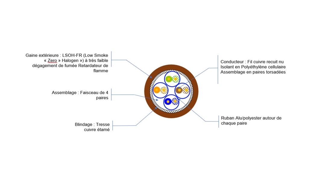 Vue coupe SFTP Cat7a Marron